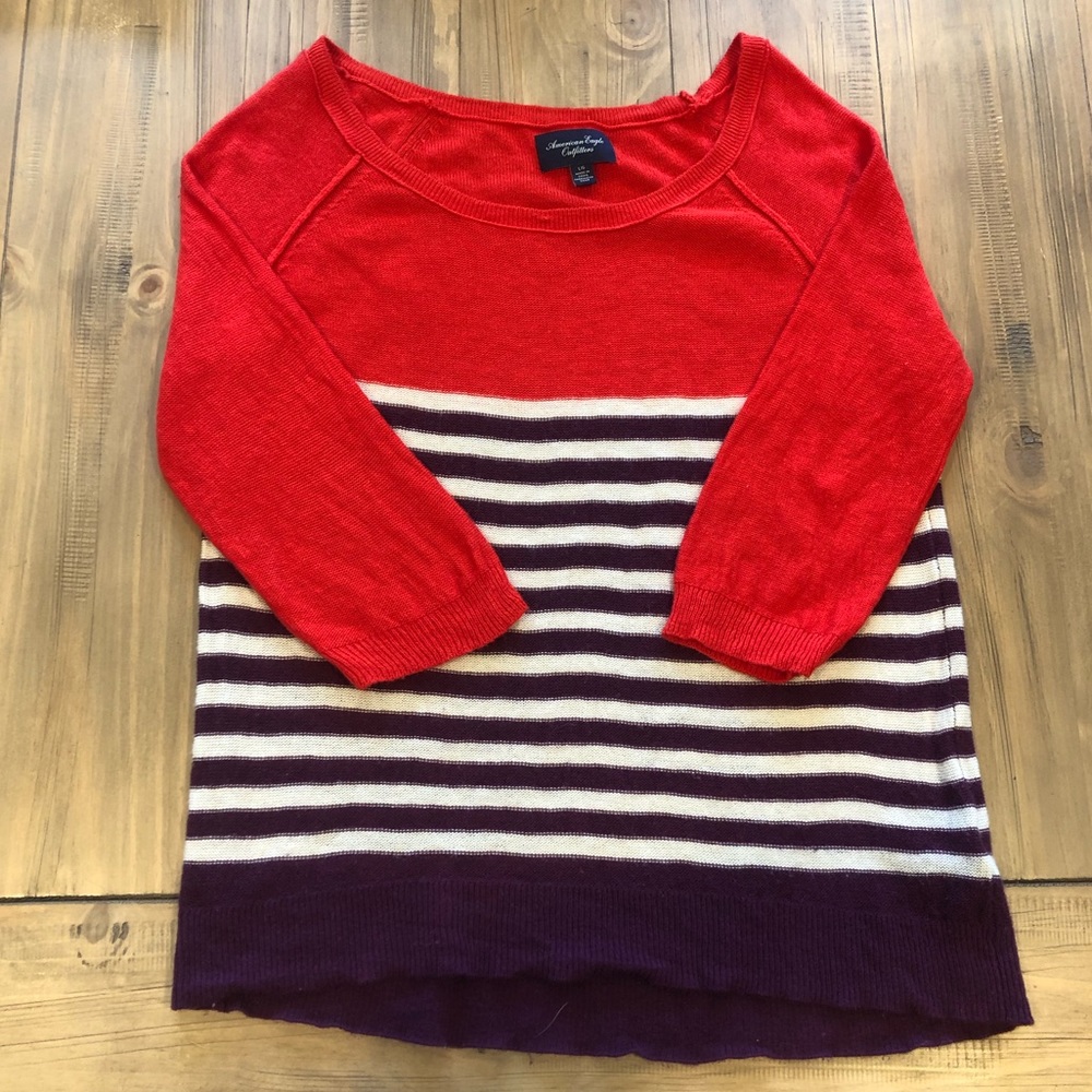 American Eagle Red, Purple, White Striped Sweater
